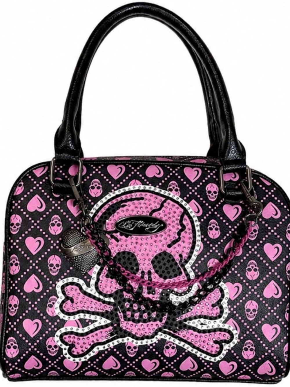 Stylish Skull Heart Satchel Crossbody Handbag with Rhinestones & Adjustable